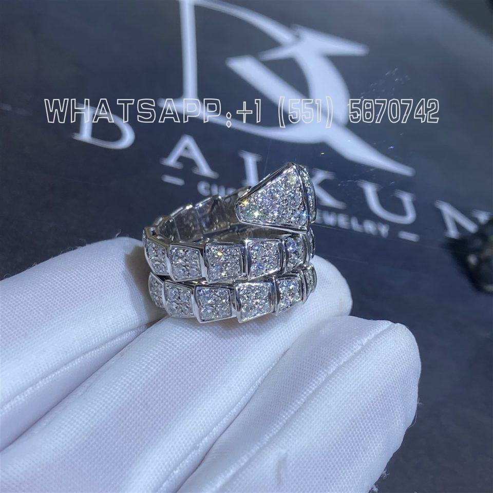 Custom Jewelry Bulgari Serpenti Viper Two-coil Ring in 18k White Gold, Set with Full Pavé Diamonds 345227