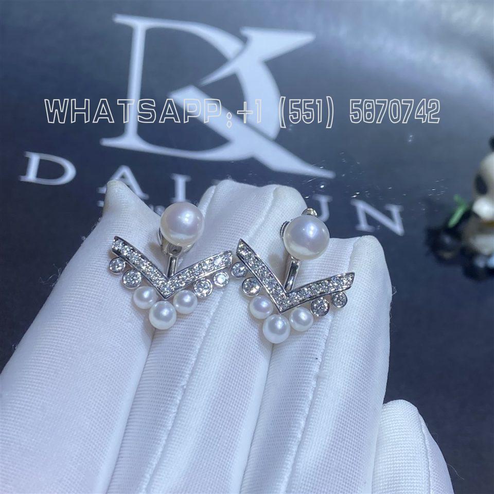Custom Jewelry Chaumet Paris JosÉphine Aigrette Earring in White Gold Set with Pearls and Diamonds 083293