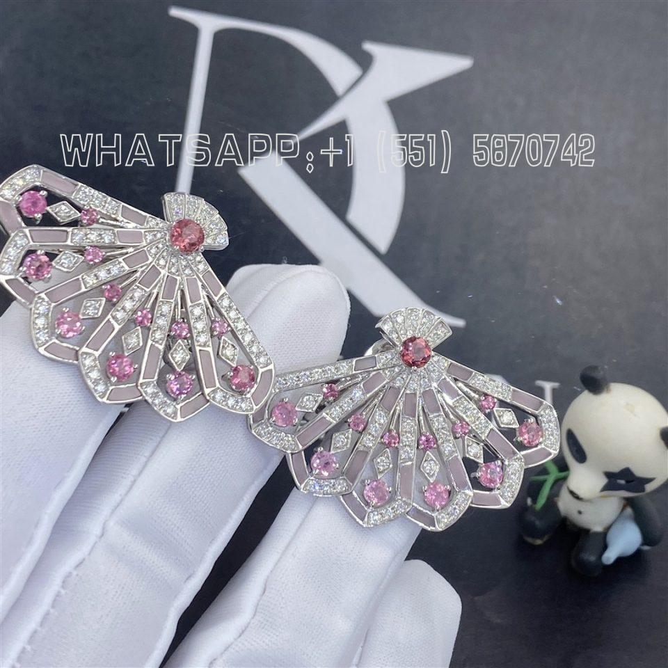 Custom Jewelry Garrard Fanfare Symphony Diamond and Pink Tourmaline Earrings in White Gold with Pink Opal