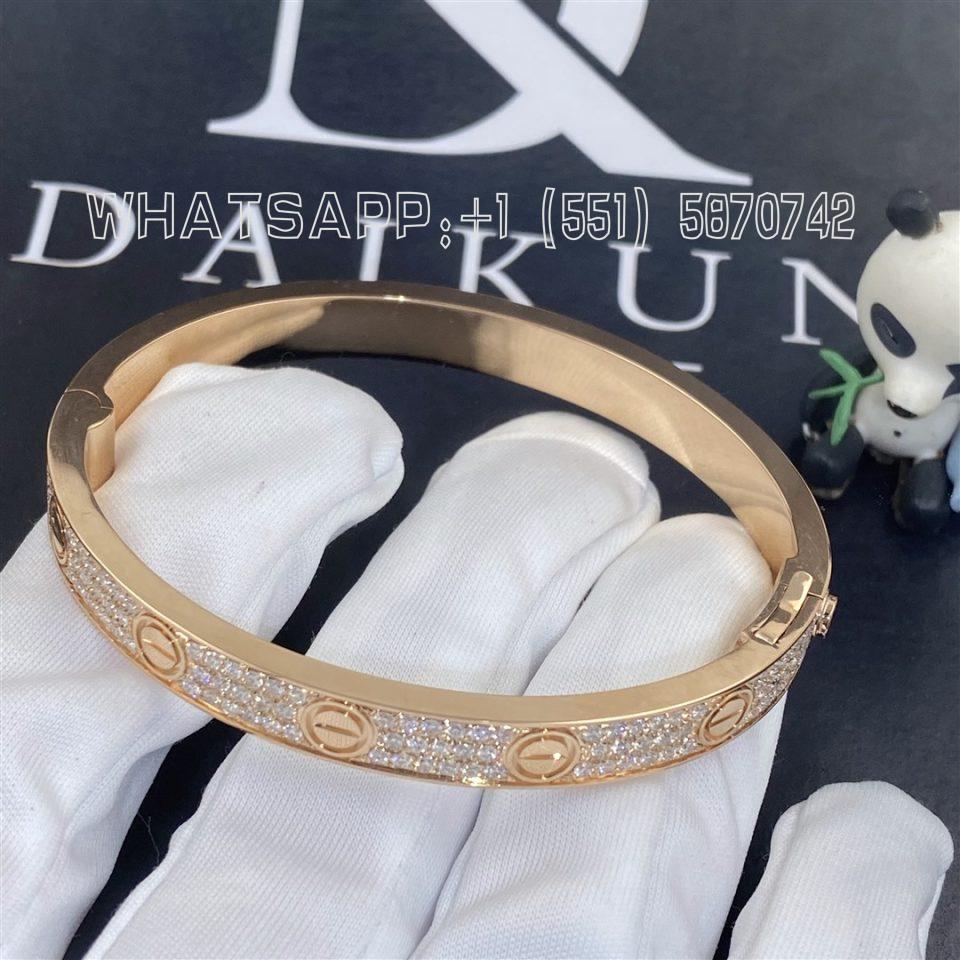 Custom Jewelry Cartier Love Bracelet in 18K Rose Gold and Pave Diamonds N6036917 - Width 6.7 mm