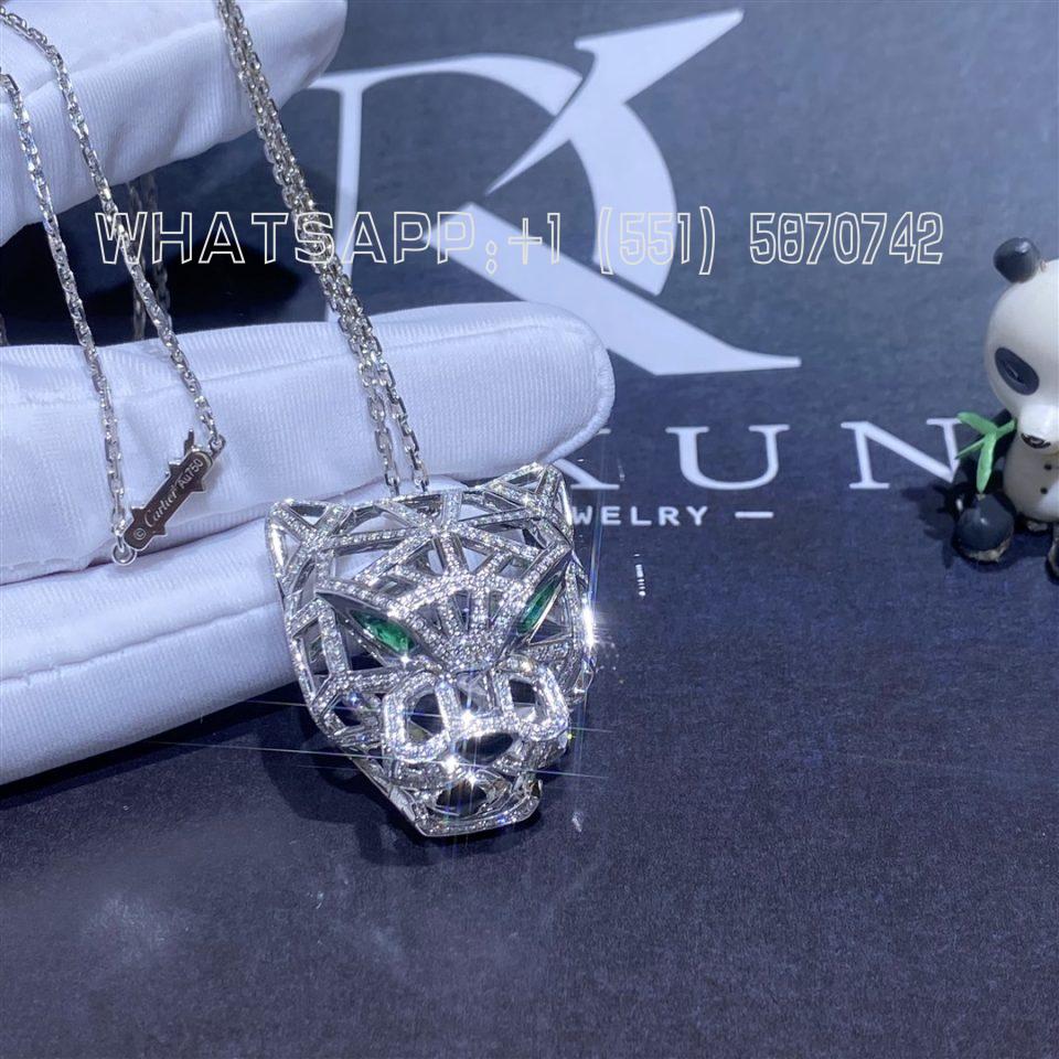Custom Jewelry Cartier Panthère de Cartier Necklace in 18K White Gold , Diamonds and Emeralds N7424209