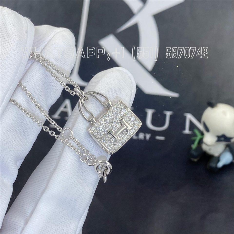 Custom Jewelry Hermes Paris Constance Amulette Kelly Snap Closure in 18k White Gold Pendant H121316B 00