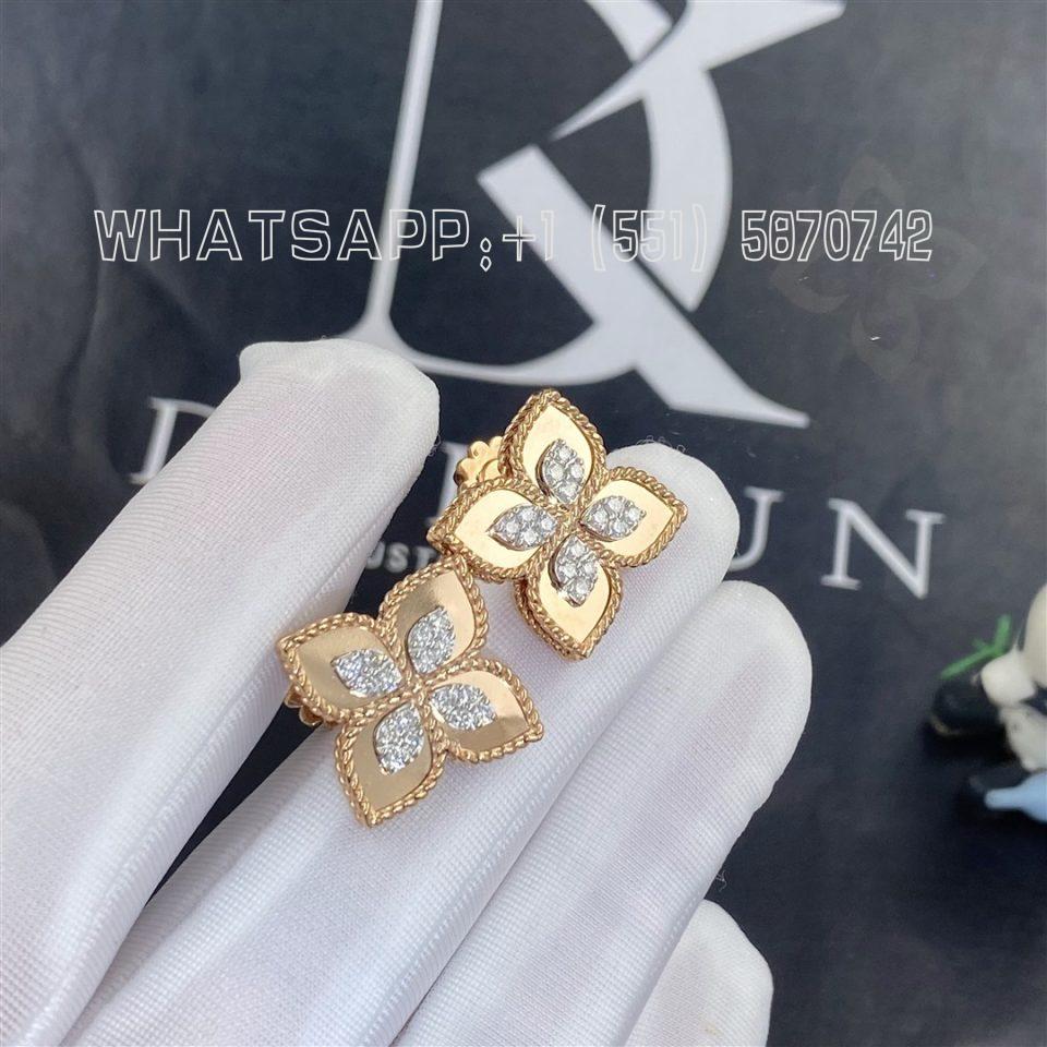 Custom Jewelry Roberto Coin Princess Flower Earrings in 18k Rose Gold and Diamond ADR888EA1837