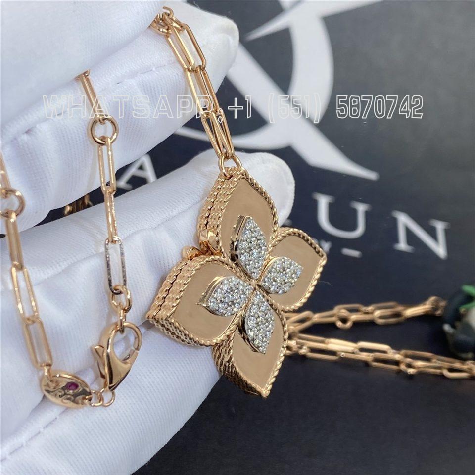 Custom Jewelry Roberto Coin Venetian Princess Diamond Flower Locket Paperclip Link Necklace