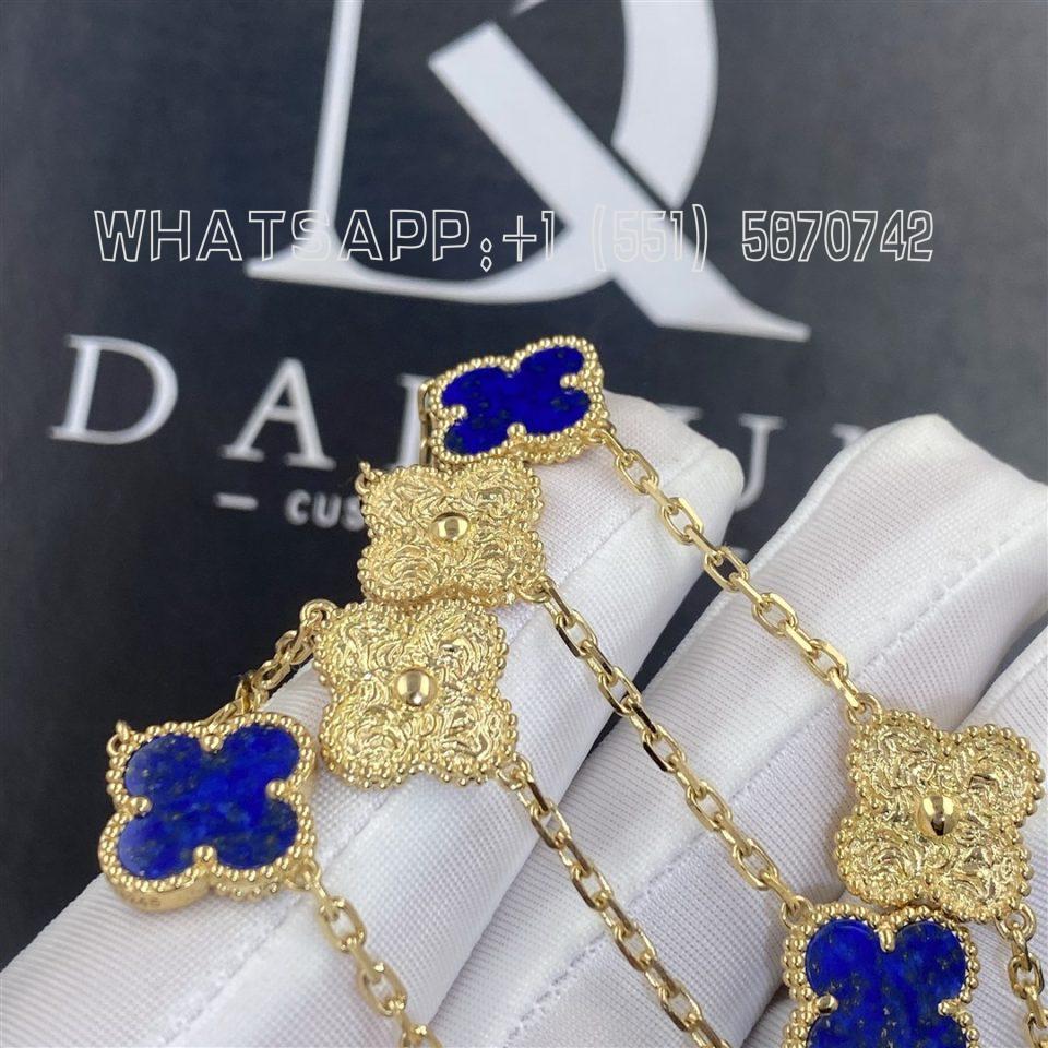 Custom Jewelry Van Cleef & Arpels Alhambra 10 Motif Lapis and 18K Yellow Gold Necklace