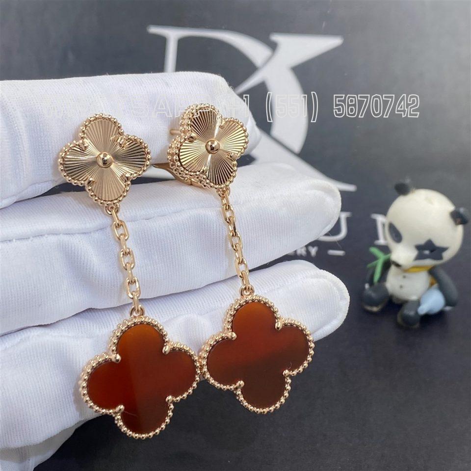 Custom Jewelry Van Cleef & Arpels Magic Alhambra Earrings 2 motifs in 18K Rose gold and Carnelian VCARP7RQ00