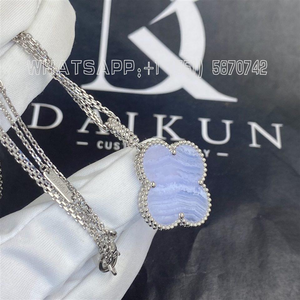 Custom Jewelry Van Cleef & Arpels Magic Alhambra long necklace 26mm, 1 motif in 18K White gold and Chalcedony VCARP6L900