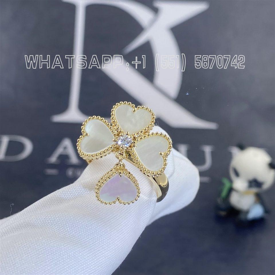 Custom Jewelry Van Cleef & Arpels Sweet Alhambra Effeuillage Ring in 18K Yellow gold, Diamond and Mother-of-pearl VCARN5P300