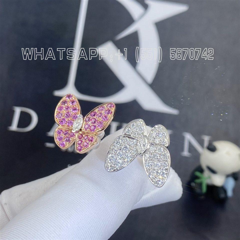 Custom Jewelry Van Cleef & Arpels Two Butterfly Between the Finger ring in 18K White gold and Diamond, Sapphire VCARO3M500