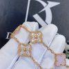 Custom Jewelry Van Cleef & Arpels Vintage Alhambra Bracelet, 5 motifs in 18K Rose gold and Diamond  Pink Opal