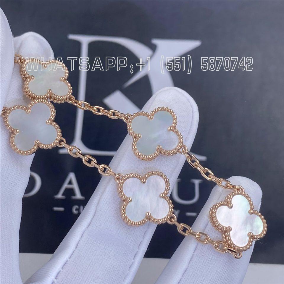 Custom Jewelry Van Cleef & Arpels Vintage Alhambra bracelet, 5 motifs in 18K Rose gold and Mother-of-pearl VCARA41800