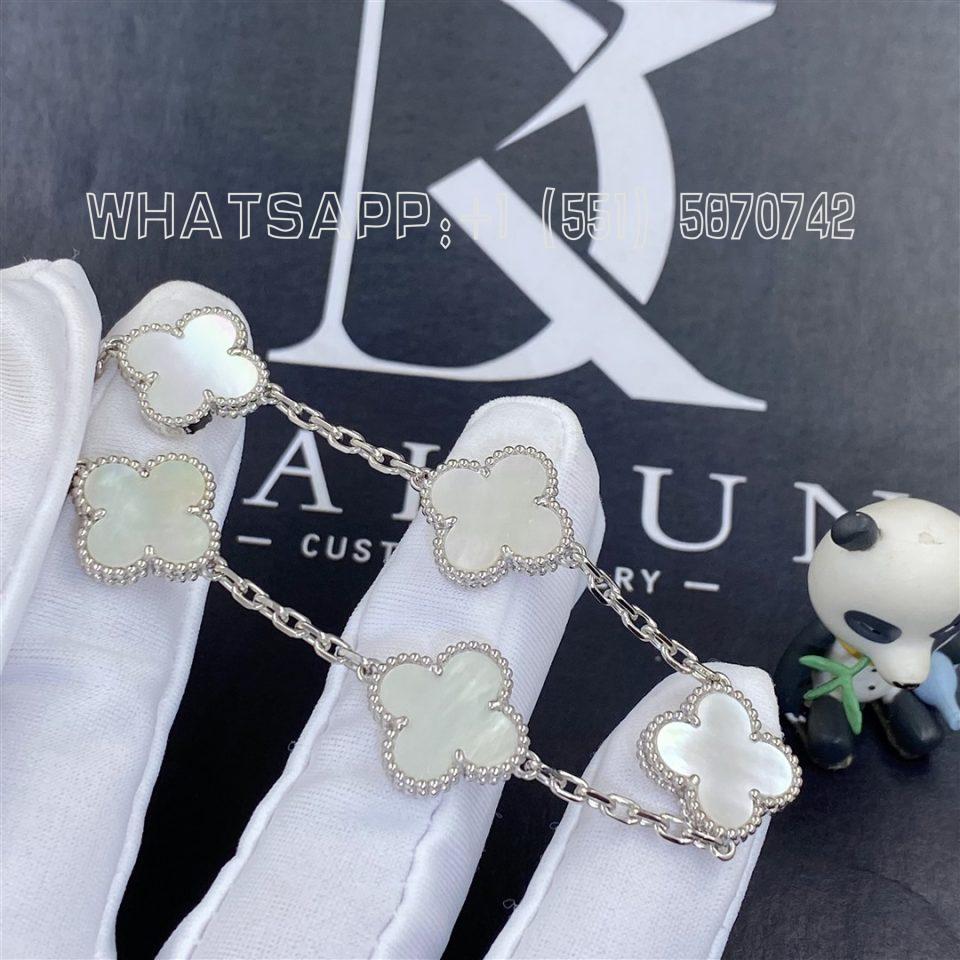 Custom Jewelry Van Cleef & Arpels Vintage Alhambra Bracelet, 5 motifs in 18K White gold and Mother-of-pearl VCARF48400