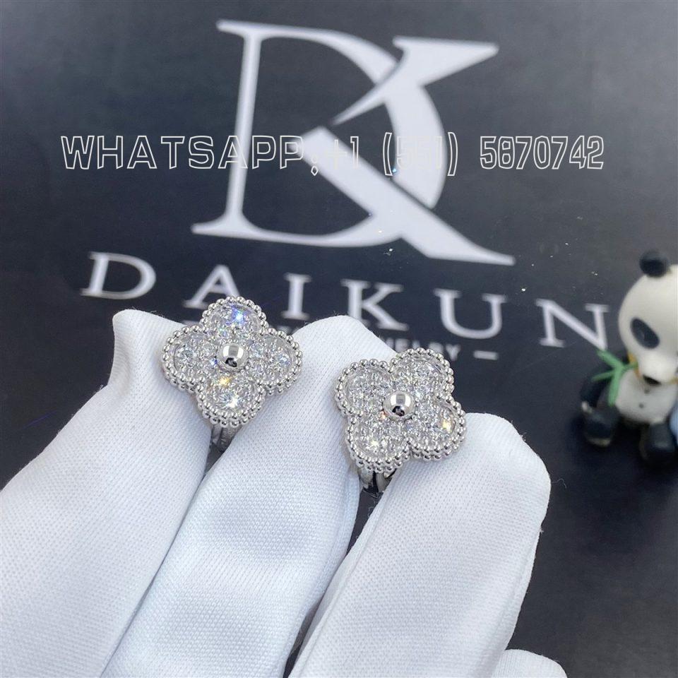 Custom Jewelry Van Cleef & Arpels Vintage Alhambra Earrings in 18k White Gold and Diamond VCARA44600