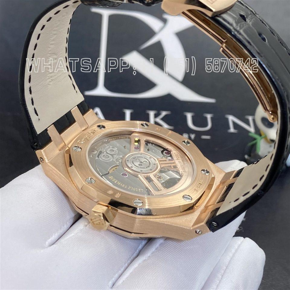 Custom Watches Audemars Piguet 15500OR Royal Oak Black Dial Black Leather Strap 41mm