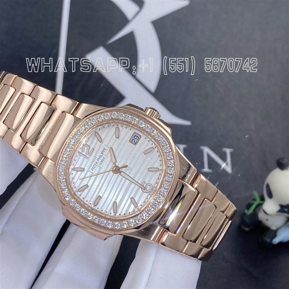 Custom Watches Patek Philippe Nautilus 7010/1R-011 Quartz Rose Gold Silvery Opaline Diamond Set-32mm