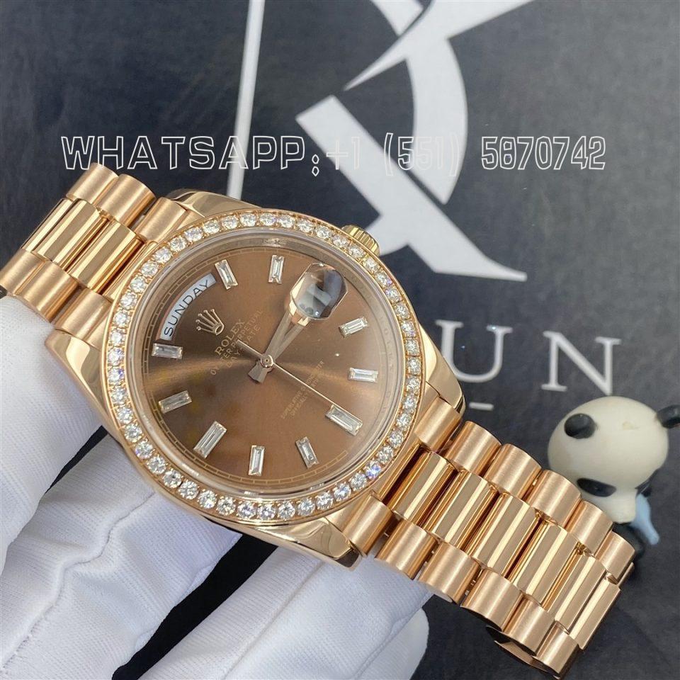 Custom Watches Rolex Day-Date 40mm Oyster m228345rbr Rose Gold Brown Dial