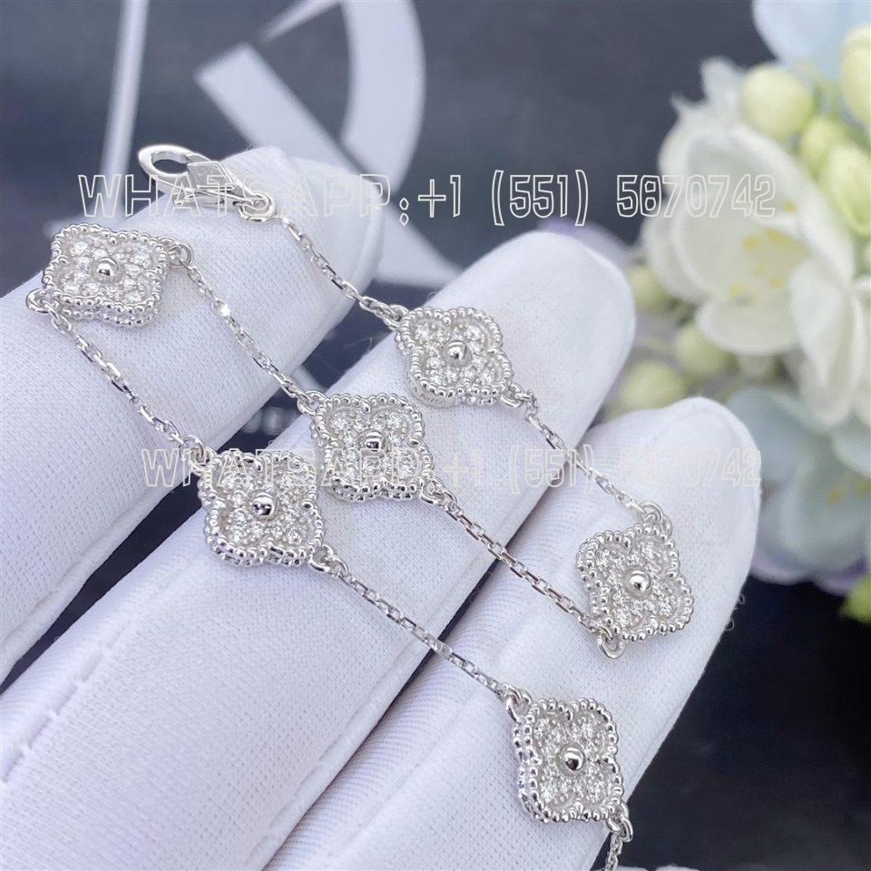 Custom Jewelry Van Cleef & Arpels Sweet Alhambra Bracelet, 6 motifs in 18K White gold and Diamond VCARO85700