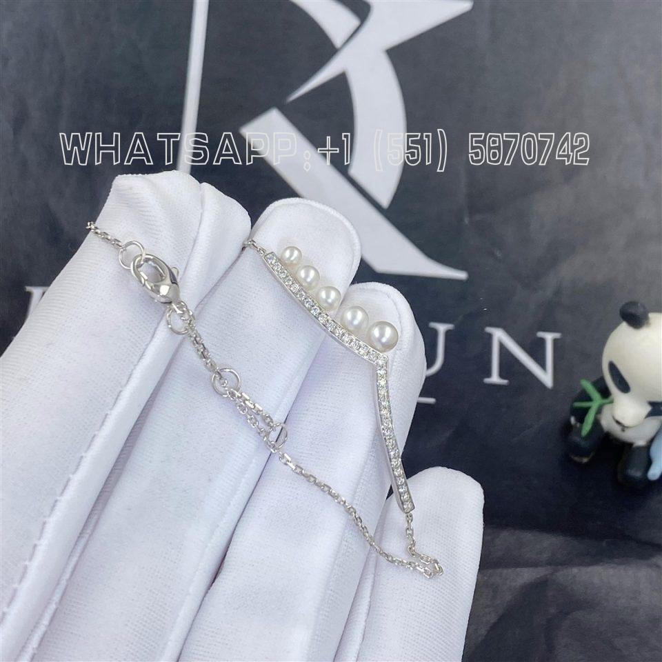 Custom Jewelry Chaumet Paris Joséphine Aigrette Pavé Diamond Bracelet in White Gold and Set with Akoya Cultured Pearls 083295