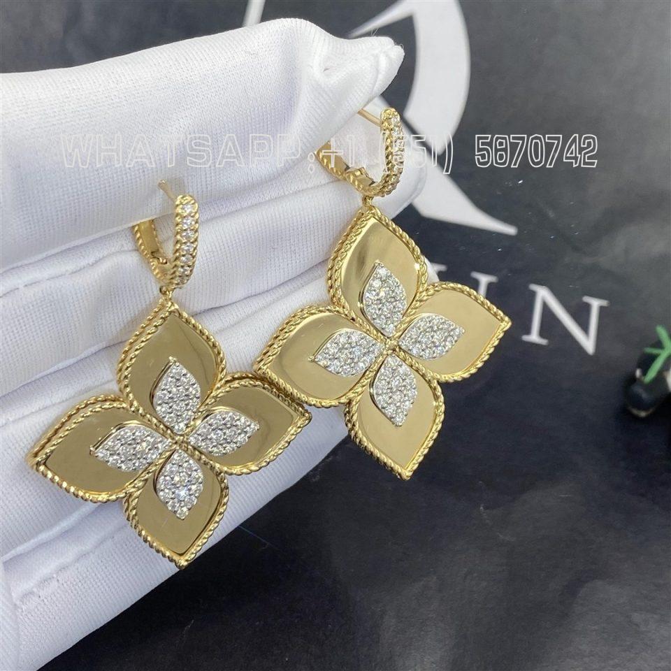 Custom Jewelry Roberto Coin Princess Flower Earrings with Diamonds and 18K Yellow Gold ADR888EA1838 -height 47mm x width 33mm