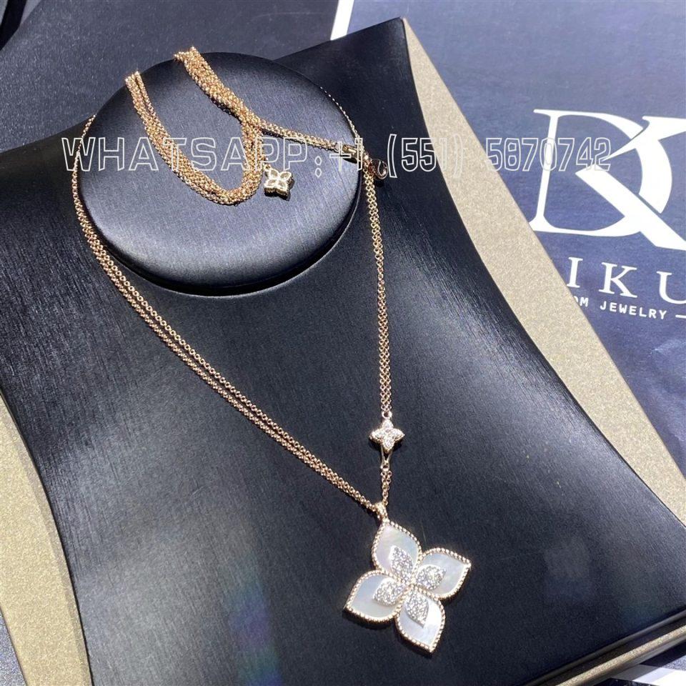 Custom Jewelry Roberto Coin Princess Flower Pendant in 18k Rose Gold with Mother of Pearl and Diamonds Large Version ADV888CL1838 – Width 34mm