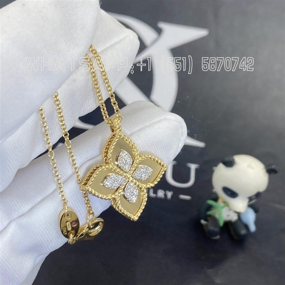 Custom Jewelry Roberto Coin Princess Flower Pendant with Diamonds in 18K Yellow Gold ADR888CL1837-YG-Width 20mm
