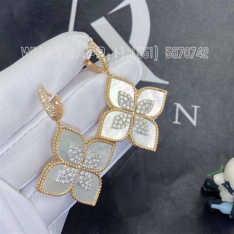 Custom Jewelry Roberto Coin Princess Flower pendants in 18k rose gold with mother of pearl and diamonds ADV888EA1838 -width 25mm