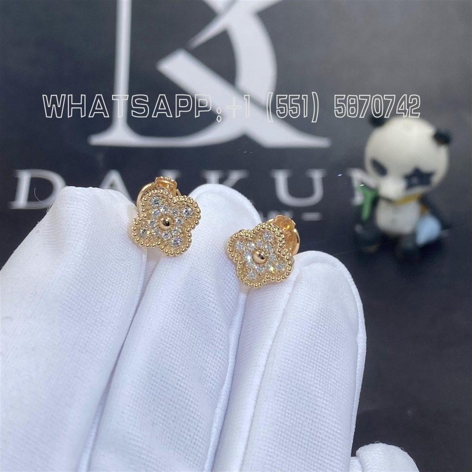 Custom Jewelry Van Cleef & Arpels Sweet Alhambra Earstuds in 18K Rose Gold and Diamonds VCARO85500-RG