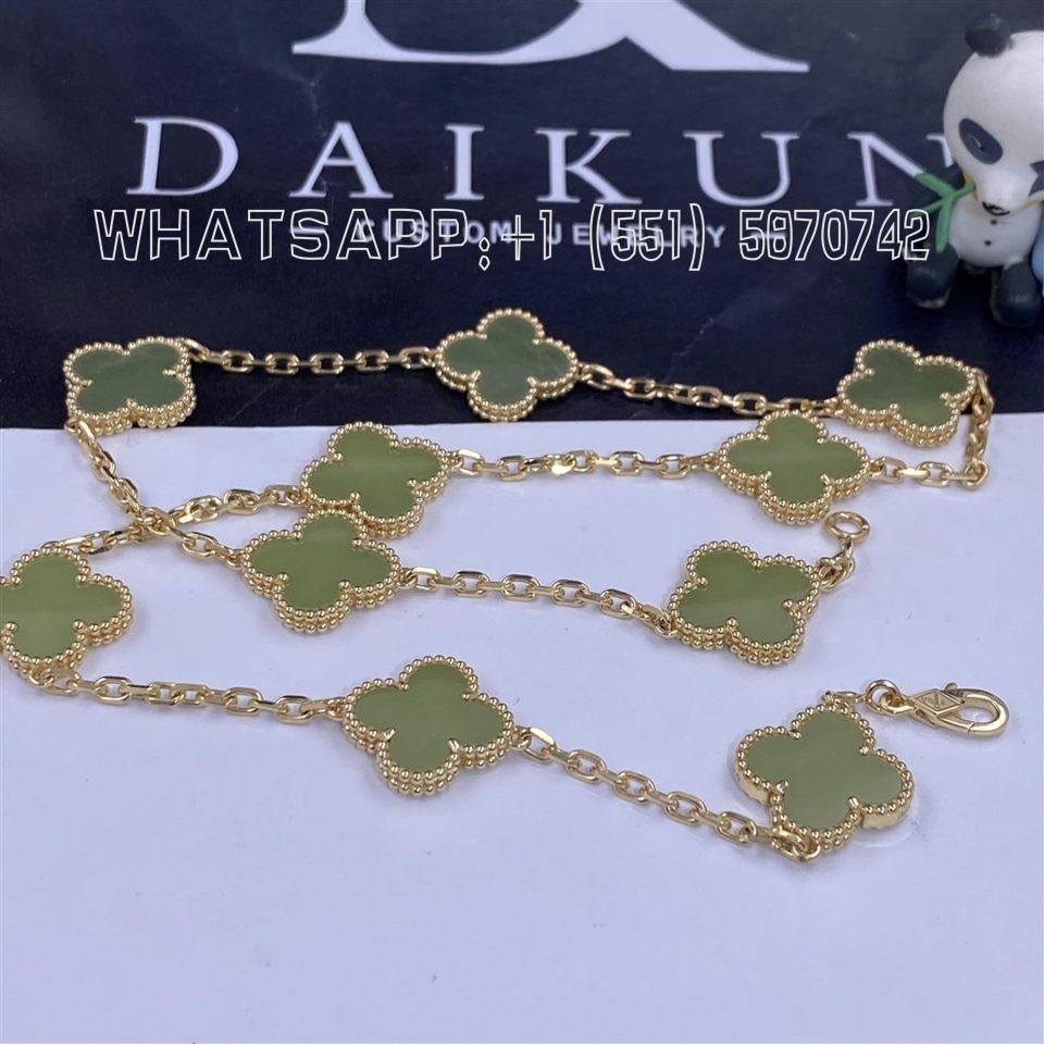 Custom Jewelry Van Cleef & Arpels Vintage Alhambra 10 Motifs Necklace, Yellow Gold and Jade