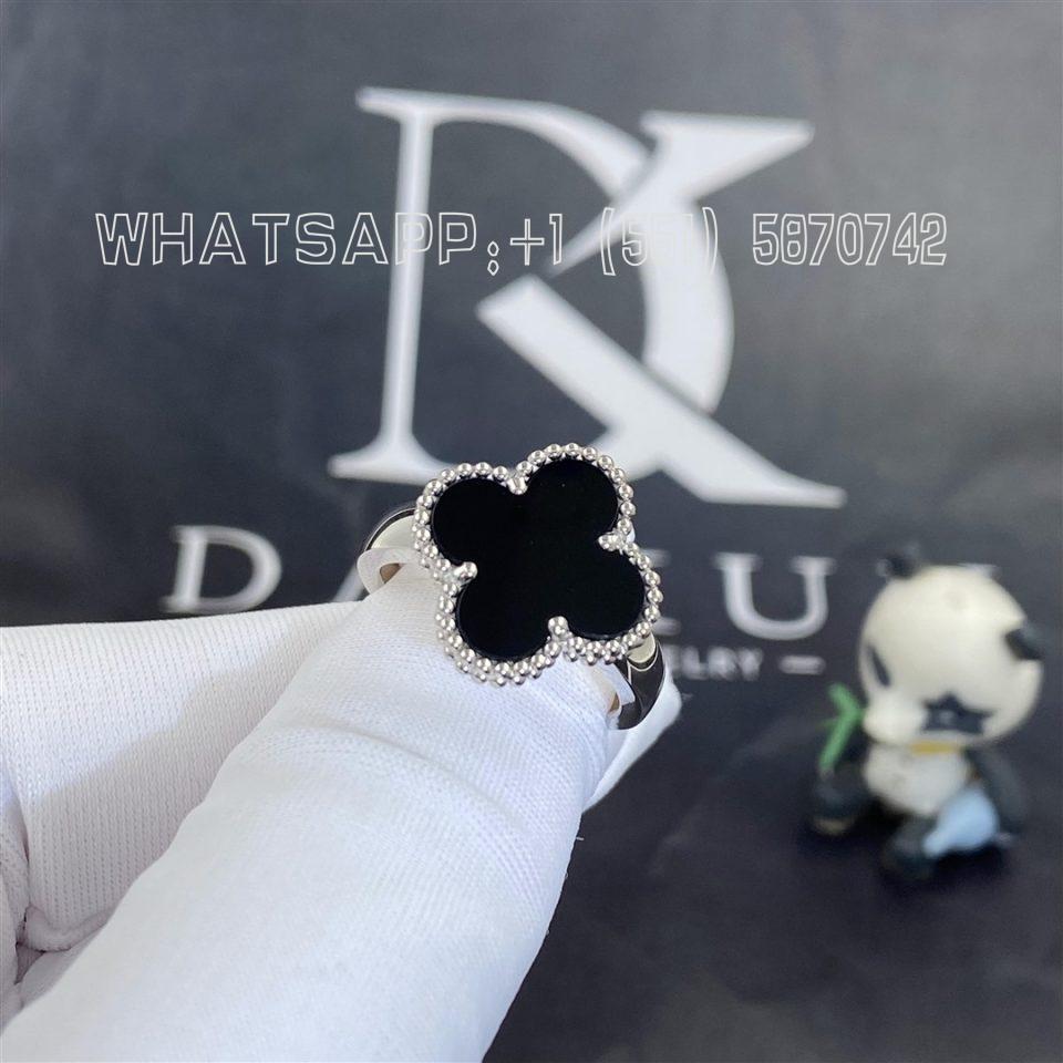 Custom Jewelry Van Cleef & Arpels Vintage Alhambra ring Onyx 18k White gold