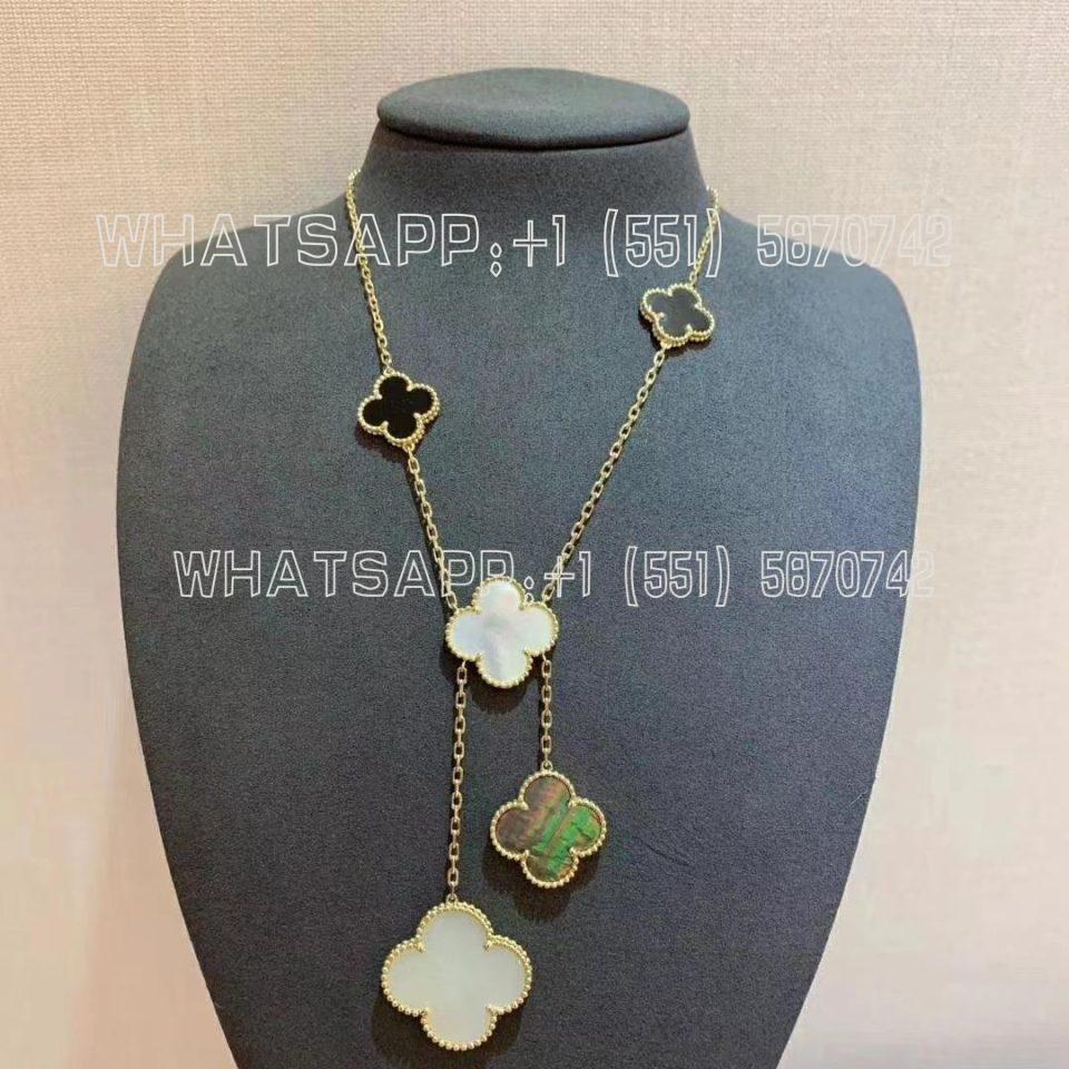 Custom Jewelry Van Cleef & Arpels Magic Alhambra 6 motifs necklace, Yellow gold, Mother-of-pearl, Onyx VCARD79200