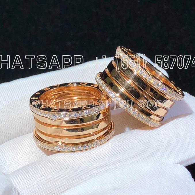 Custom Jewelry B.zero1 4-Band Rose Gold Ring with Pave Diamonds Along the Edge AN856293