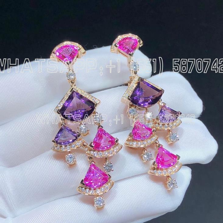 Custom Jewelry Bulgari Divas’ Dream Earrings 18K Rose Gold, Diamond and Amethyst and Rubellite 354078