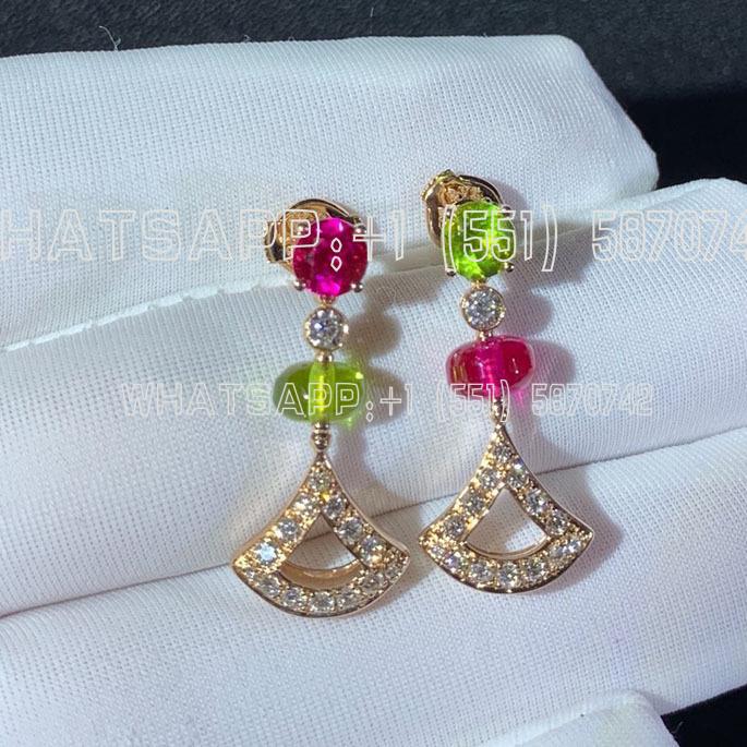 Custom Jewelry Bulgari Divas’ Dream Earrings 18K Rose Gold, Diamond and Blue Topaz, Rubellite 355616