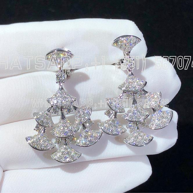 Custom Jewelry Bulgari Divas’ Dream Earrings 18K White Gold Pavé Diamonds 348365