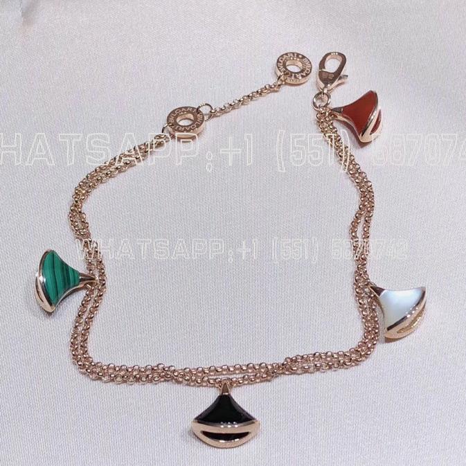 Custom Jewelry Bulgari Divas Dream Yellow Gold Bracelet with Malachite-Carnelian-Mother of Pearl and Onyx