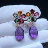 Custom Jewelry Bulgari Multicolored Sapphire, Diamond and Cabochon Amethyst Flower Pendant-Earrings