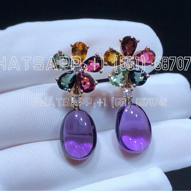 Custom Jewelry Bulgari Multicolored Sapphire, Diamond and Cabochon Amethyst Flower Pendant-Earrings