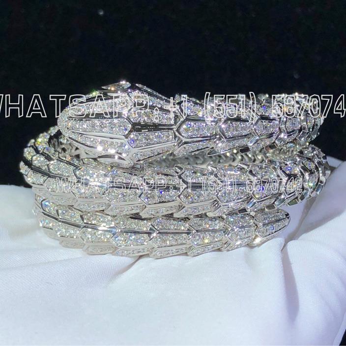 Custom Jewelry Bulgari Serpenti Bracelet 18K White Gold and Full Pave Diamond Bangle