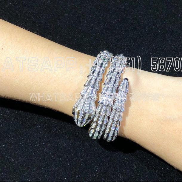 Custom Jewelry Bulgari Serpenti Bracelet 18K White Gold and Full Pave Diamond Bangle