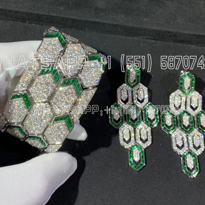Custom Jewelry Bulgari Serpenti bracelet 18K White Gold with emeralds and pavé diamonds 353848