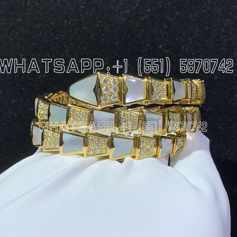 Custom Jewelry Bulgari Serpenti Bracelet 18K Yellow Gold， Diamond and Mother of Pearl BR855296