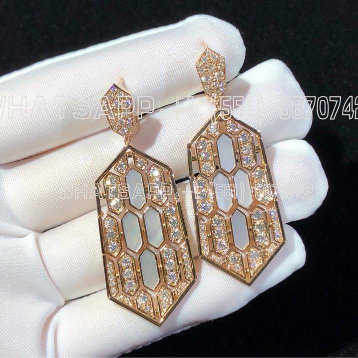 Custom Jewelry Bulgari Serpenti Earring 18K Rose Gold，white mother-of-pearl and diamond high jewelry