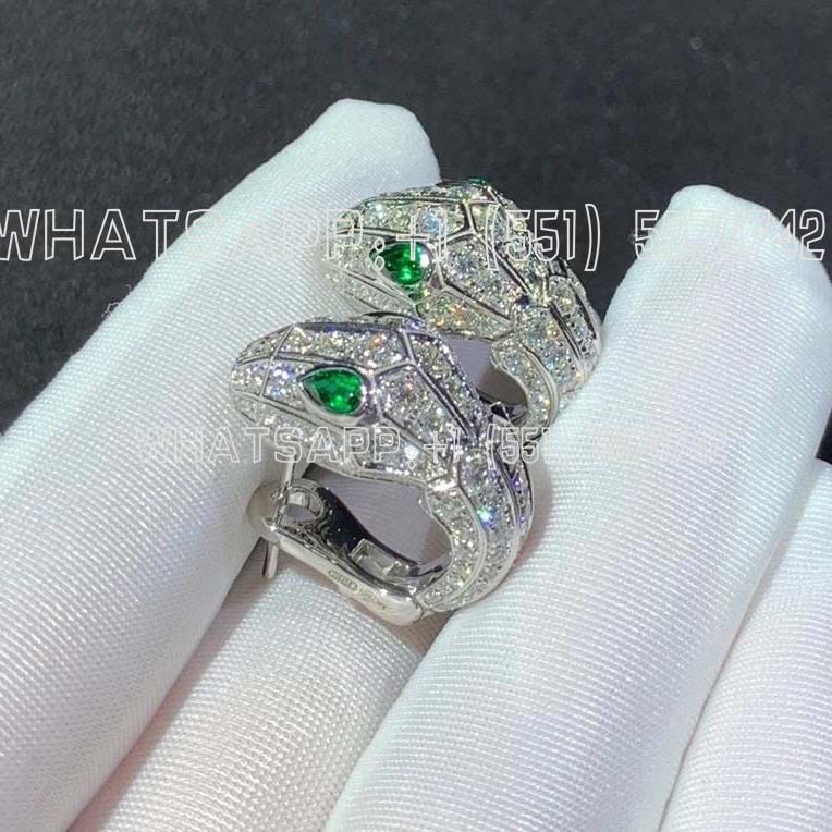 Custom Jewelry Bulgari Serpenti earrings 18K White Gold set with pavé diamonds and emerald eyes 354702