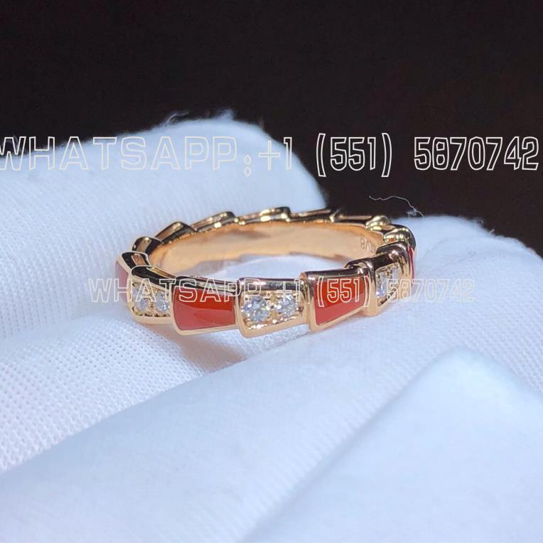 Custom Jewelry Bulgari Serpenti Ring 18K Rose Gold ,Carnelian and Pavé Diamonds Band Ring 353318