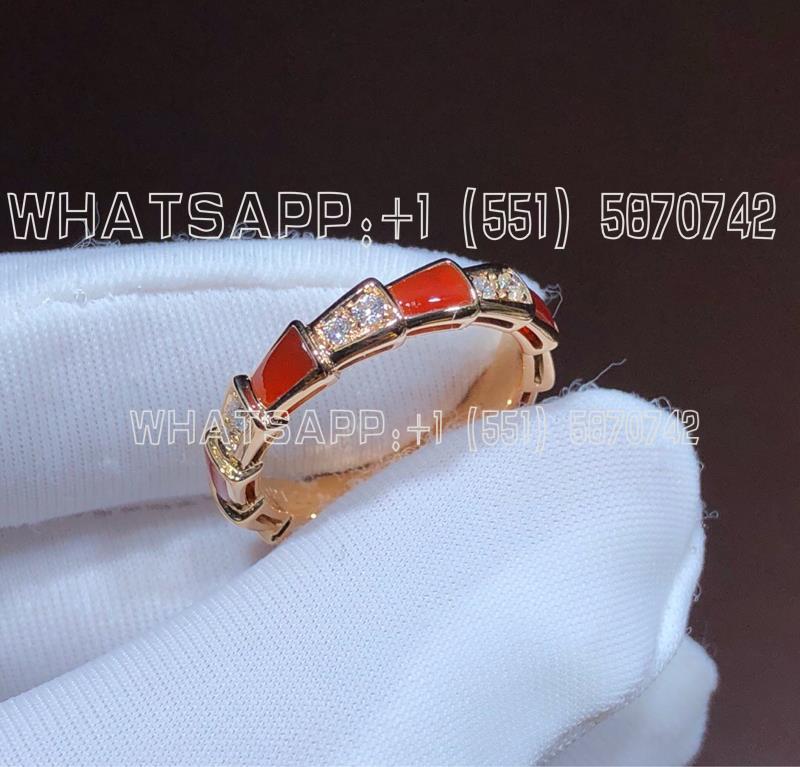 Custom Jewelry Bulgari Serpenti Ring 18K Rose Gold ,Carnelian and Pavé Diamonds Band Ring 353318