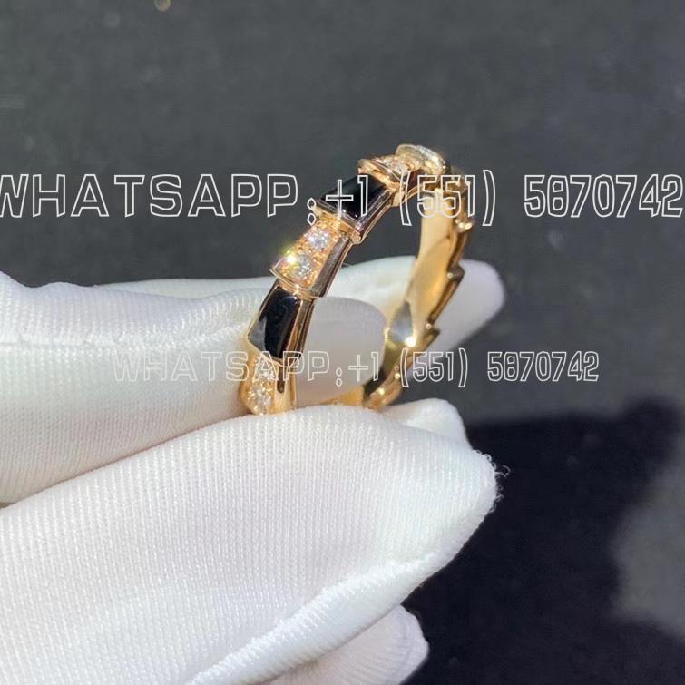 Custom Jewelry Bulgari Serpenti Ring 18K Rose Gold ,Diamonds and Onyx AN858710