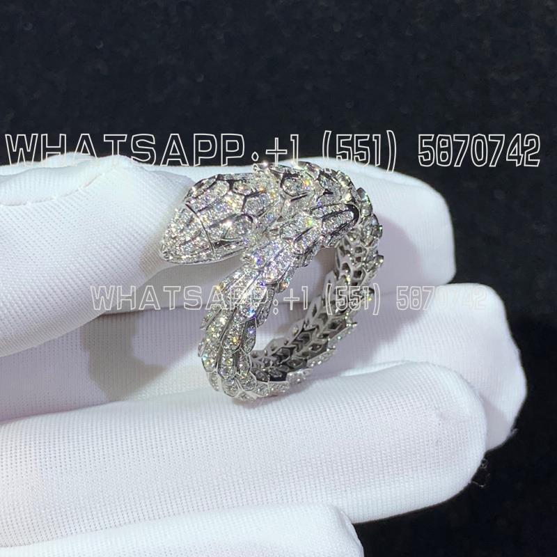 Custom Jewelry Bulgari Serpenti ring 18k white gold set with pavé diamonds ring