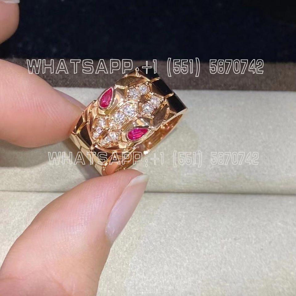 Custom Jewelry Bulgari Serpenti Seduttori 18K Rose Gold Diamond and Rubellite Ring AN857663