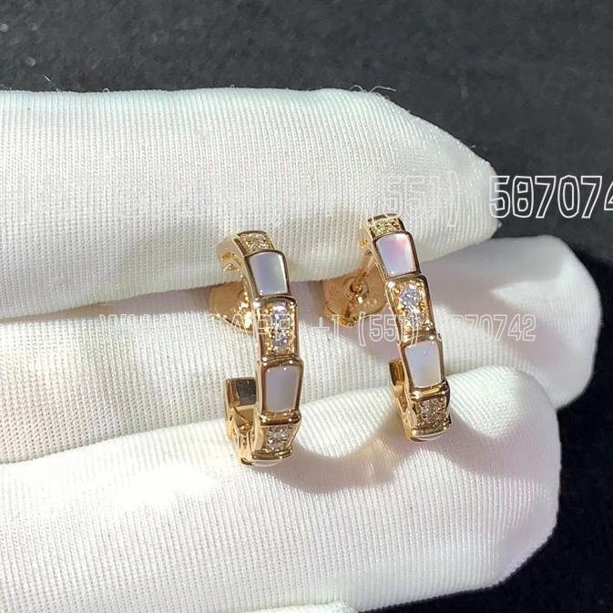 Custom Jewelry Bulgari Serpenti Viper 18K Rose Gold earrings set with mother-of-pearl and pavé diamonds 356170