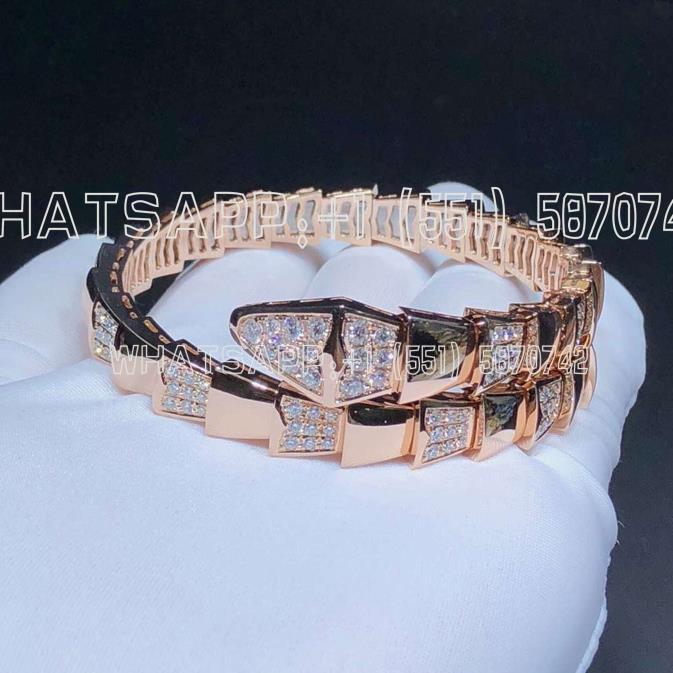 Custom Jewelry Bulgari Serpenti Viper Diamond 18K Rose Gold One-Coil Bracelet and Pave Diamonds BR855312
